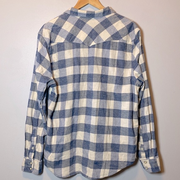 Lucky Brand Pearl Snap Shirt Men's Large Blue Check Western Collared Flannel - Picture 10 of 14
